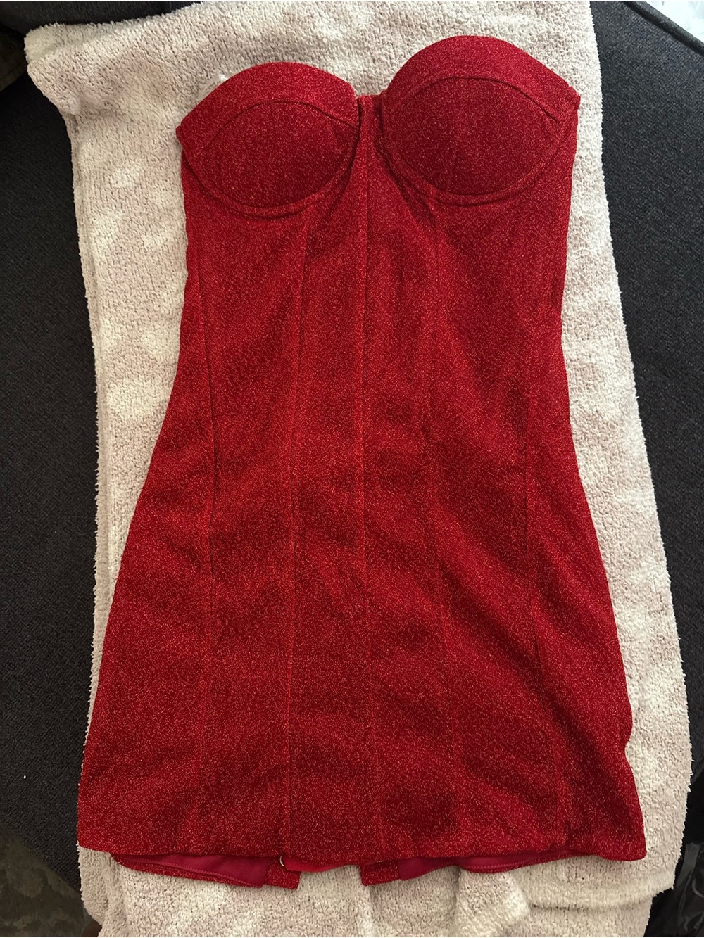 Red Strapless Shimmer Bustier Slip Dress